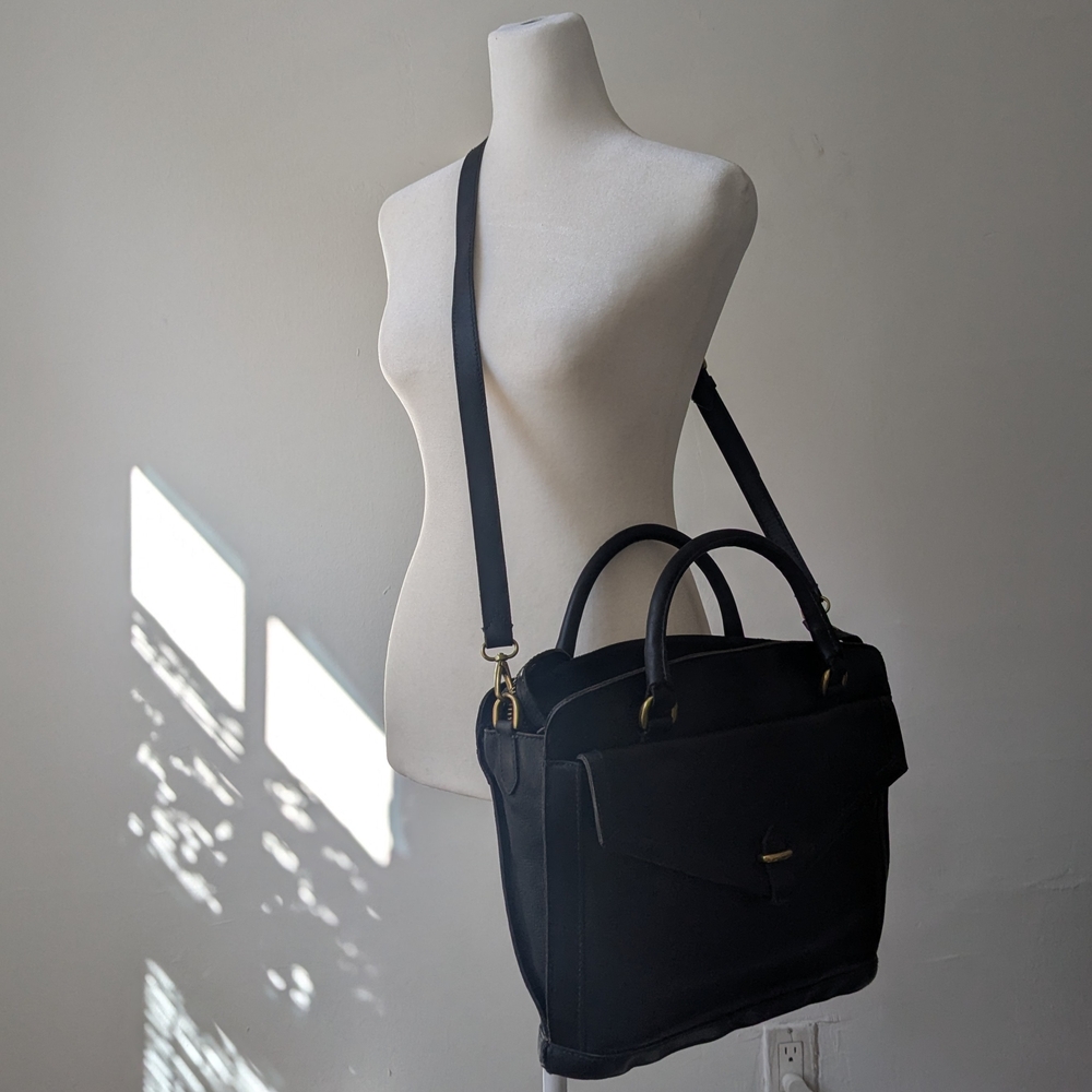 Madewell Black Sloane Leather Satchel Bag Zip Closure For Secure